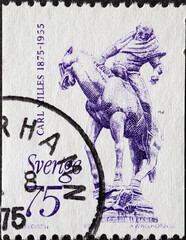 Sweden - circa 1975: a postage stamp from Sweden showing a sculpture by the artist Carl Milles...