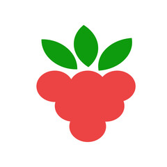 Icon red raspberry berry with green leaves.