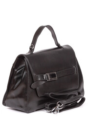 Fototapeta premium Small black leather woman's fashion handbag with strap isolated on white background