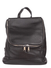 Naklejka premium Medium size leather woman's balck backpack isolated on white background