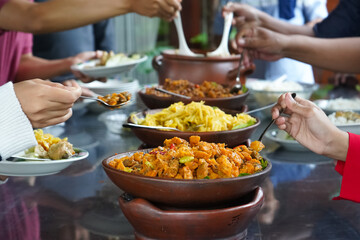 Various kinds of menus are served in  buffet manner which is usually at a meeting, party, wedding or family gathering. Traditional culinary like chicken, fish, tempeh, tofu, potato, vegetable and egg.