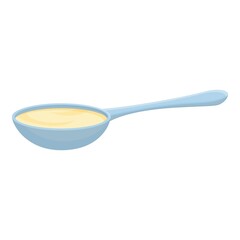 Hot milk spoon icon cartoon vector. Yogurt cream. Shop product