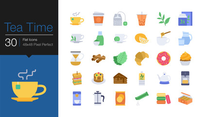 Tea timee icons. Flat design. For presentation, graphic design, mobile application or UI.