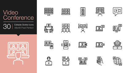 Video conference icons. Modern line design. For presentation, graphic design, mobile application or UI.