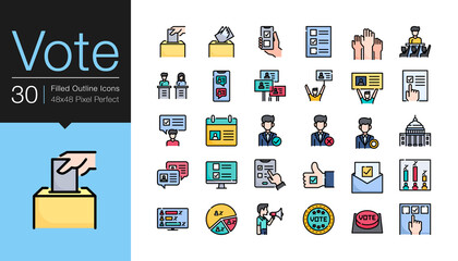 Vote icons. Filled outline design. For presentation, mobile application or UI.