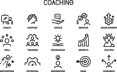 Coaching and Mentoring icons set 