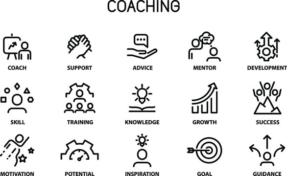 Coaching and Mentoring icons set 