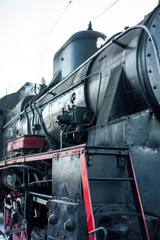 Old steam engine on a railway locomotive