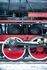 Steam engine on a locomotive. Old mechanisms