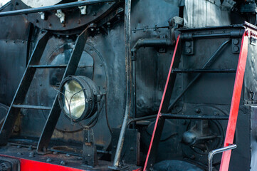 Old steam engine on a railway locomotive