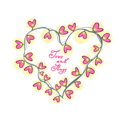 Vector background or greeting card with beautiful heart design for valentines day.Happy valentines day and wedding design elements. love and hugs hand drawn lettering. 