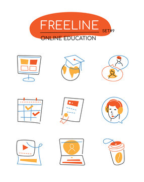 Online education - modern line design style icons set