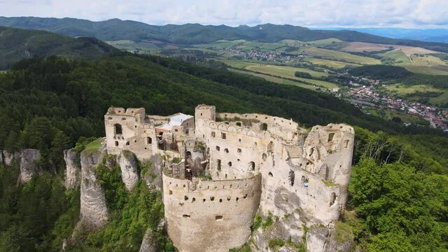 Aerial view of the castle in the village of Lietava in Slovakia