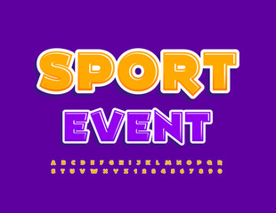 Vector colorful Emblem Sport Event. Trendy Bright Font. Creative Alphabet Letters and Numbers set
