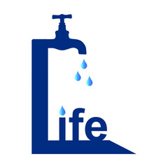 Save water and Life concept illustration, Vector illustration of water tap with life text on white background, Vector illustration that can be used to promote a conscious use of water.