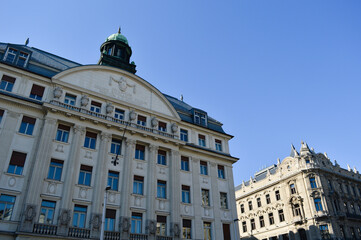 Obraz premium Budapest, Hungary: City center architecture, building of Collegium Scholarum Piarum, a research institute for social sciences, biology and physics