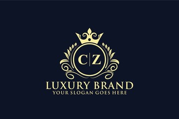 Fototapeta letter Initial CZ elegant luxury monogram logo or badge template with scrolls and royal crown, perfect for luxurious branding projects	
 obraz
