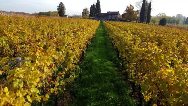 Autumn in the hills. Village and vineyards with an ancient flavor