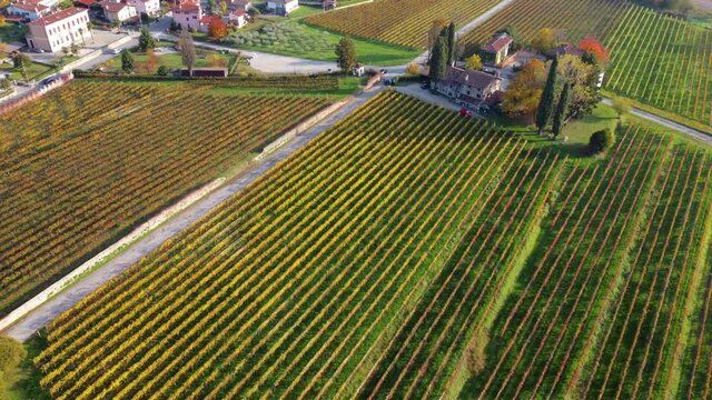Autumn in the hills. Village and vineyards with an ancient flavor