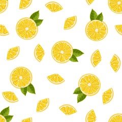 Seamless pattern of lemons and slices
