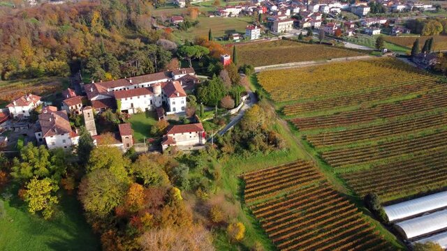 Autumn in the hills. Village and vineyards with an ancient flavor
