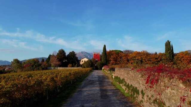 Autumn in the hills. Village and vineyards with an ancient flavor