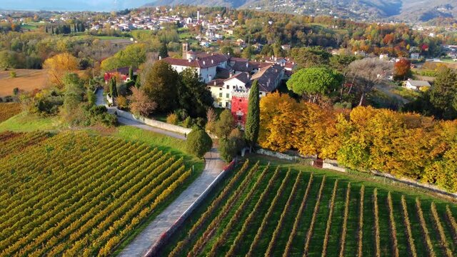 Autumn in the hills. Village and vineyards with an ancient flavor