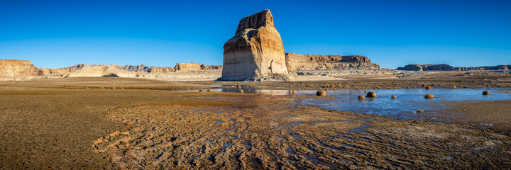 Drought at Lone Rock Beach with Low Water Levels, Page Arizona, America, USA.