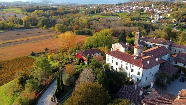 Autumn in the hills. Village and vineyards with an ancient flavor