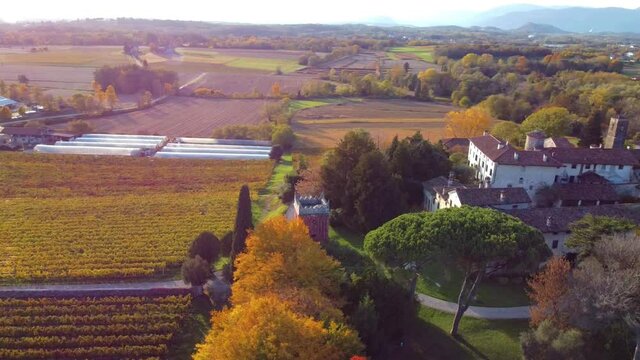 Autumn in the hills. Village and vineyards with an ancient flavor