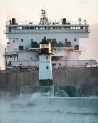 Ship in Duluth Minnesota Cold - Temp Sea Smoke MN 