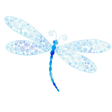 recommend clip art: dragonfly blue watercolor silhouette on white background, isolated, vector