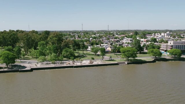
Chascom&uacute;s is a town located in the province of Buenos Aires, Argentina. Famous for its huge lake and its fishing. Aerial view on a beautiful day.