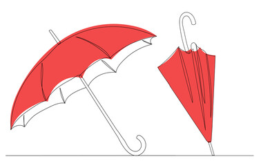 umbrellas one continuous line drawing, isolated, vector