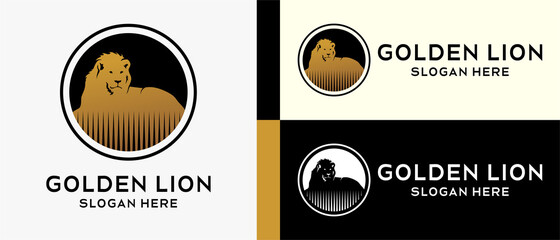 template desain logo singa denga siluet dalam lingkaran. ilustrasi logo vektor permium - obrazy, fototapety, plakaty