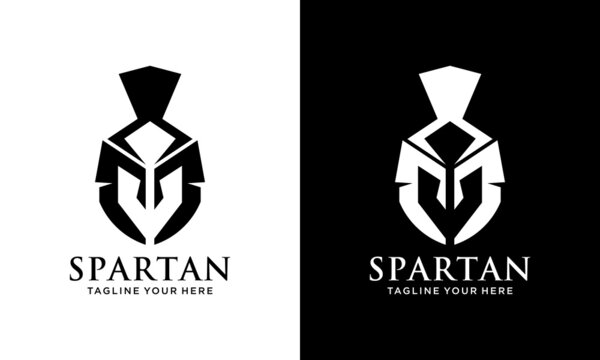 Vector Logo Spartan, Vector Logo Sparta, Logo Spartan Helm. on a black and white background.
