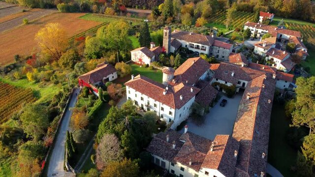 Autumn in the hills. Village and vineyards with an ancient flavor