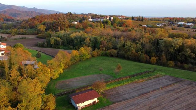 Autumn in the hills. Village and vineyards with an ancient flavor