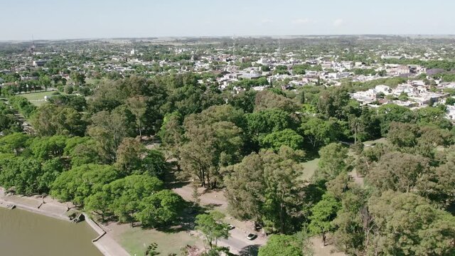 
Chascom&uacute;s is a town located in the province of Buenos Aires, Argentina. Famous for its huge lake and its fishing. Aerial view on a beautiful day.