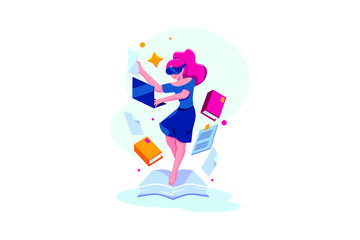 Girl student watching a virtual class on computer