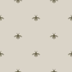 Seamless pattern with night moth isolated on light background. Moths vintage illustration. Night butterfly.	