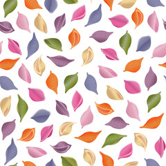 Vector seamless pattern of multicolored conchiglie pasta isolated on white background.
