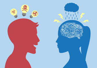 Toxic people made friends be moody with conversation from negative attitudes. Concept illustration about the talk of people who have a bad mindset.