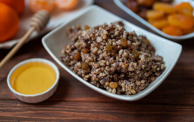 traditional dish kutya groats with fruits and raisins for christmas holiday for dinner