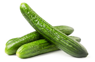 Heap of fresh cucumbers on a white background. Isolated