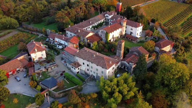 Autumn in the hills. Village and vineyards with an ancient flavor