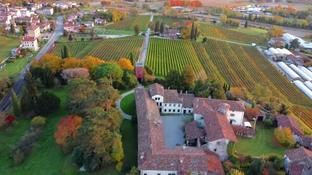 Autumn in the hills. Village and vineyards with an ancient flavor