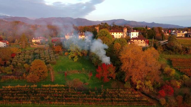 Autumn in the hills. Village and vineyards with an ancient flavor