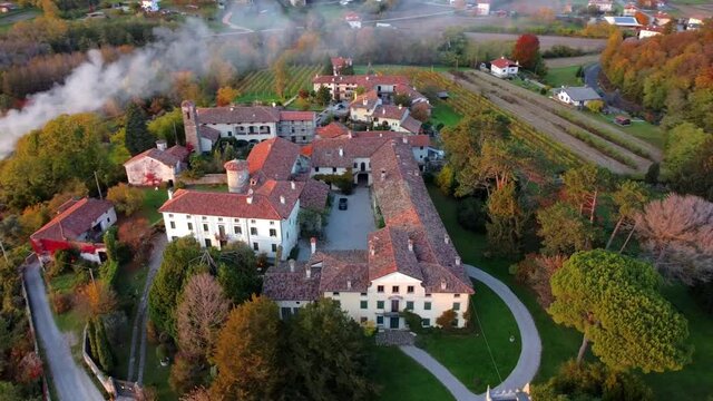 Autumn in the hills. Village and vineyards with an ancient flavor