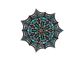 pastel color flower ornament - mandala in blue, green and brown